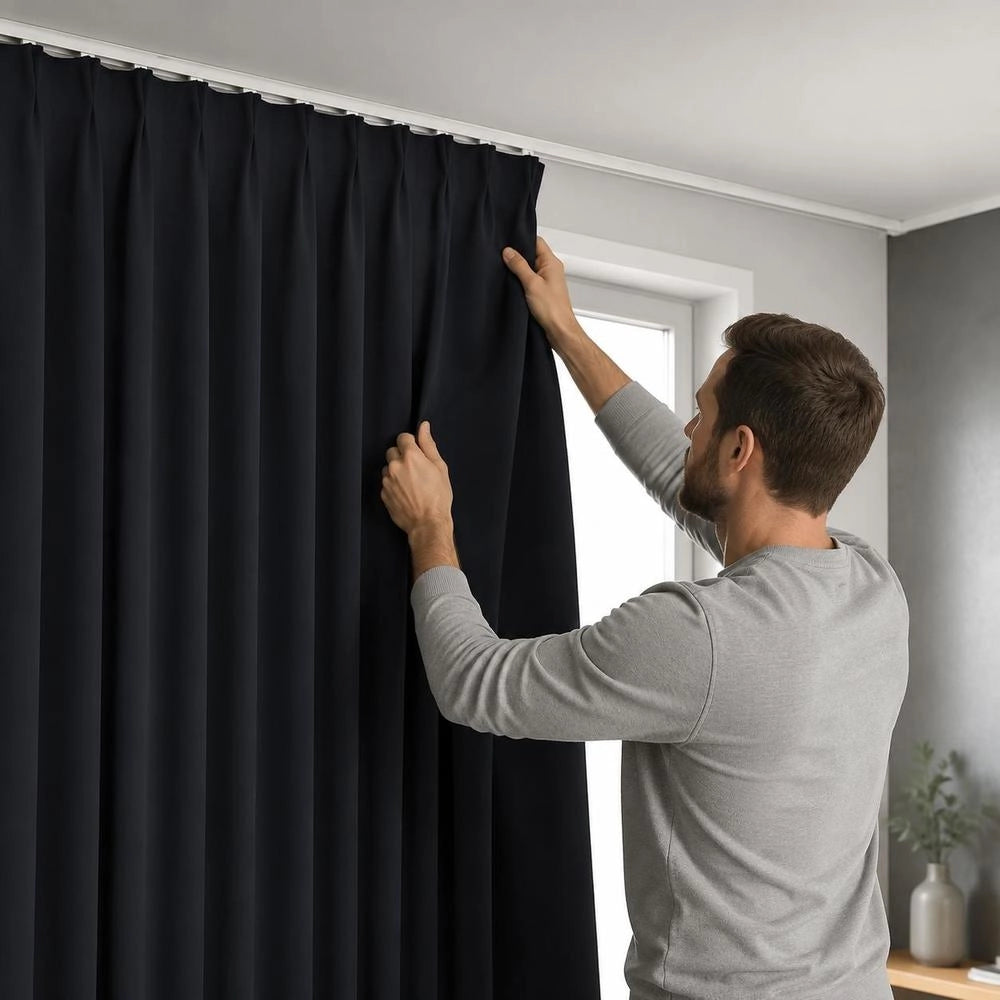 Blackout Curtain With Hooks, Anthracite, 290 X 245 Cm