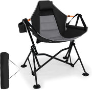 Sedia da Campeggio Amaca, Sedia a Dondolo Pieghevole con Portabicchieri, Schienale Regolabile, Poggiatesta, Sedile a Dondolo per Giardino, Patio, Prato, Portata 150 kg (Nero)