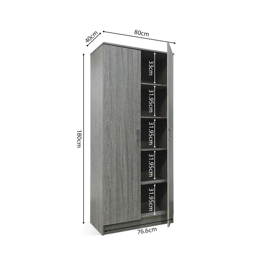 Armadio REY – 2 porte – 80×180 cm – Rovere grigio – Stile scandinavo