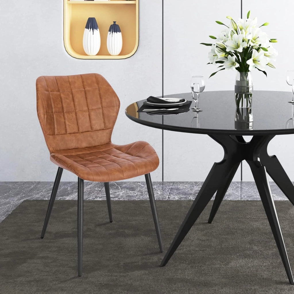 2x Sedie Ergonomica da Pranzo, Sedia Scandinava, Sedia da cucina in PU, Seduta Imbottita, per Camera da Letto, Salotto, Marrone, Gambe in Metallo, BH357br-2