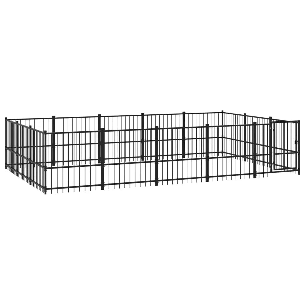 Gabbia per cuccia recinto per animali da esterno per cani in acciaio 14,11 m² nero 02_0041790