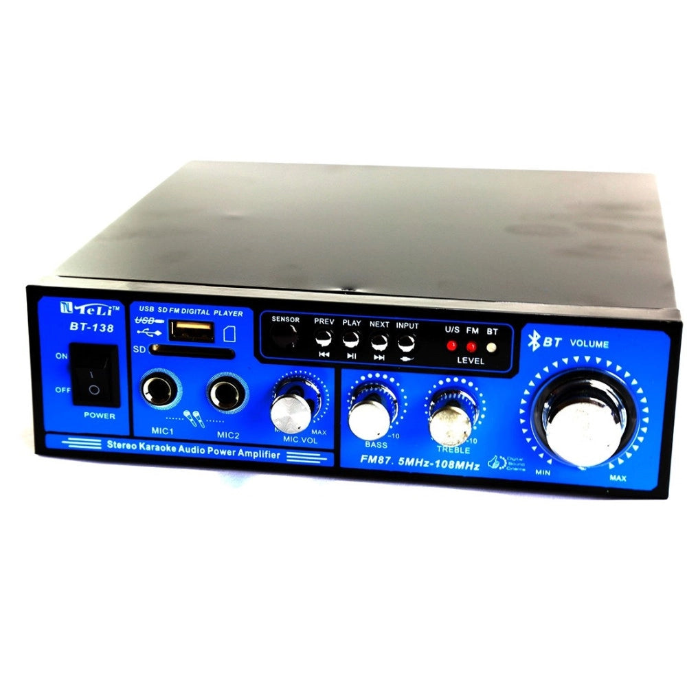 Trade Shop - Amplificatore Audio 12v 220v Usb Sd 2 Microfoni Mp3 Fm Casa Auto Bluetooth Bt138 -