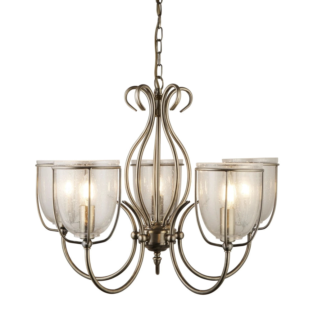 Lampadario Contemporaneo Silhouette Acciaio Ottone Vetro 5 Luci E14