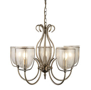 Lampadario Contemporaneo Silhouette Acciaio Ottone Vetro 5 Luci E14