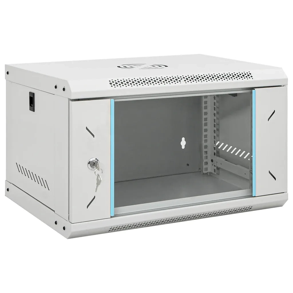 Armadio di rete a parete 6U 53 x 40 x 30 cm serratura di sicurezza facile manutenzione stile contemporaneo acciaio grigio 02_0045826