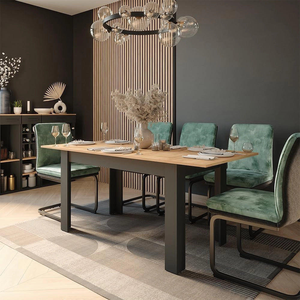 tavolo da pranzo allungabile Repose, Antracite/quercia dorata, 180 x 80 cm Estensibile, per un utilizzo flessibile come tavolo da pranzo o da lavoro