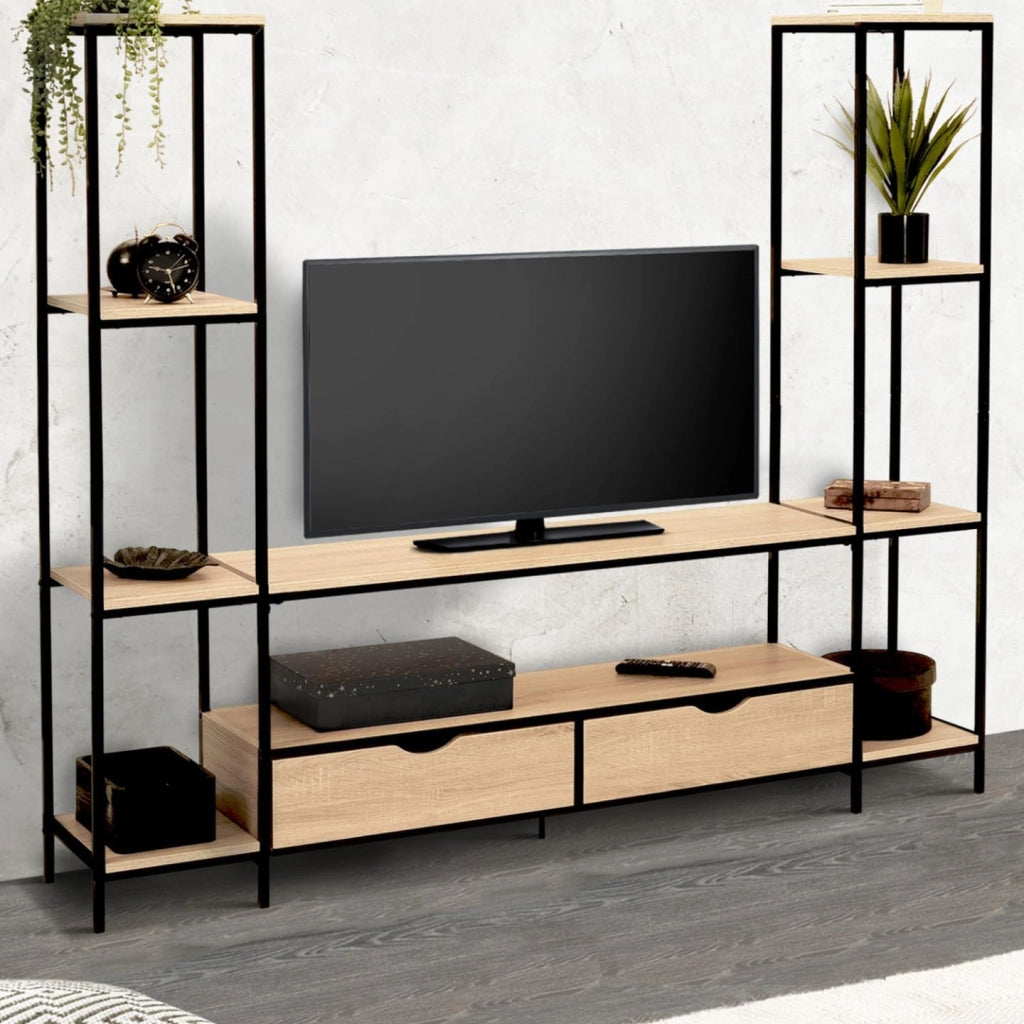 DETROIT Mobile TV da 164 cm con ripiani dal design industriale