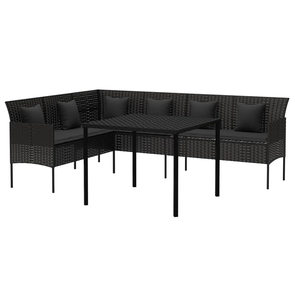 Set da Pranzo da Giardino 2 pz | Set Salotto da Giardino con Cuscini Nero in Polyrattan
