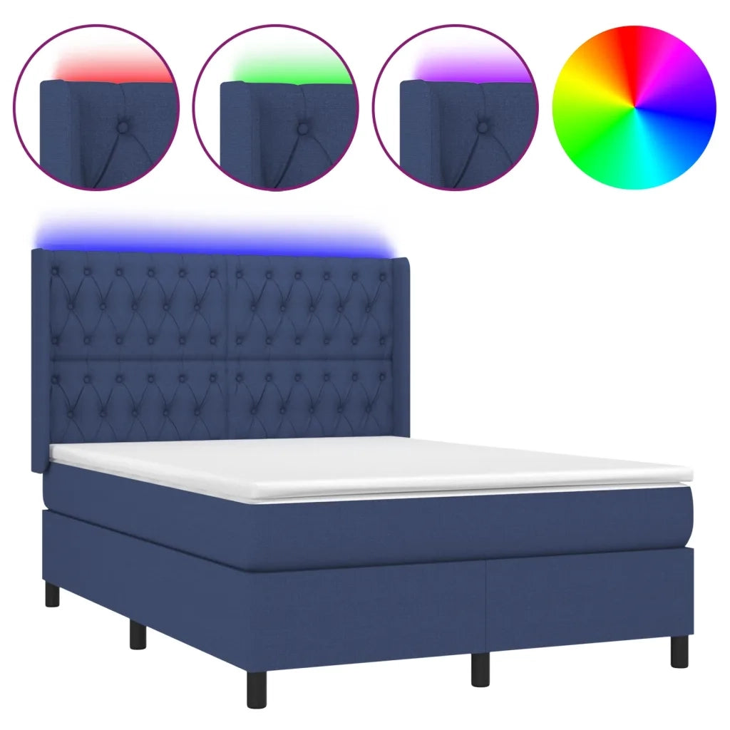Letto a Molle con Materasso e LED Blu 140x200 cm in Tessuto 3138563