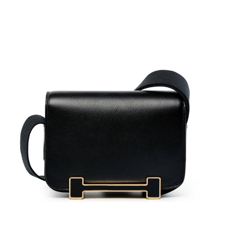 Borsa da donna in vera pelle, borsa a tracolla piccola quadrata, nera
