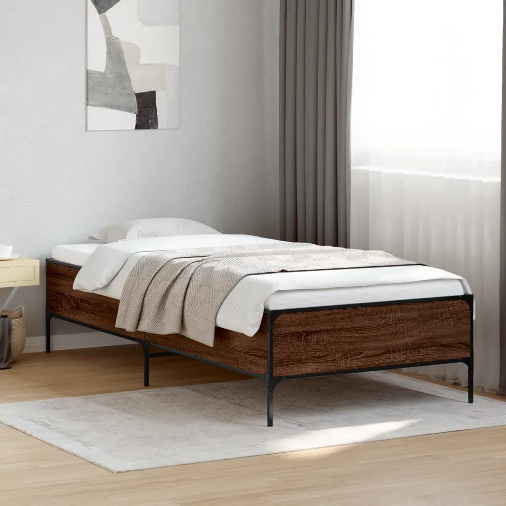 Giroletto-Struttura Letto Rovere Marrone 75x190 cm Legno Multistrato e Metallo 771176