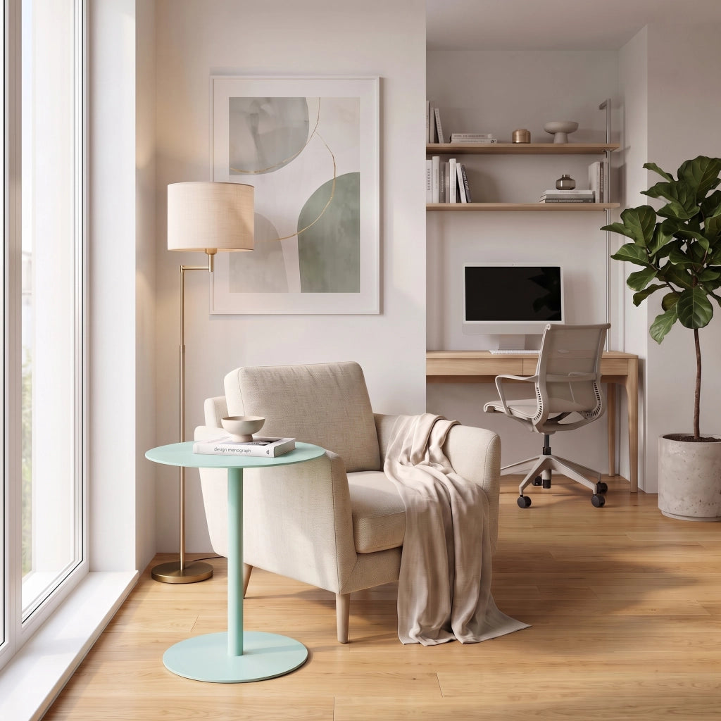 Tavolino Laterale da Divano Nastätten Metallo Piano Rotondo - Menta Verde [en.casa]