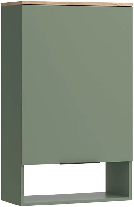 Libreria da parete Wido, Verde, 60 x 100 cm con porta, adatto al montaggio a parete per bagno o cucina