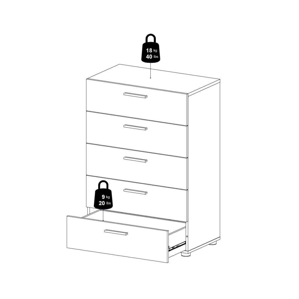Cassettiera Alf, Settimino multiuso, Comò camera da letto, Mobile con cassetti, 70x40 h102 cm, Quercia e Bianco lucido