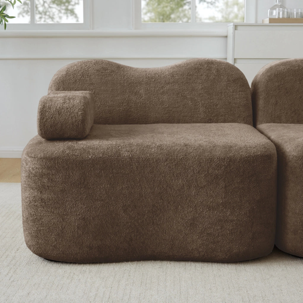 Divano modulare senza telaio interno in velluto marrone con schiuma elastica 32D