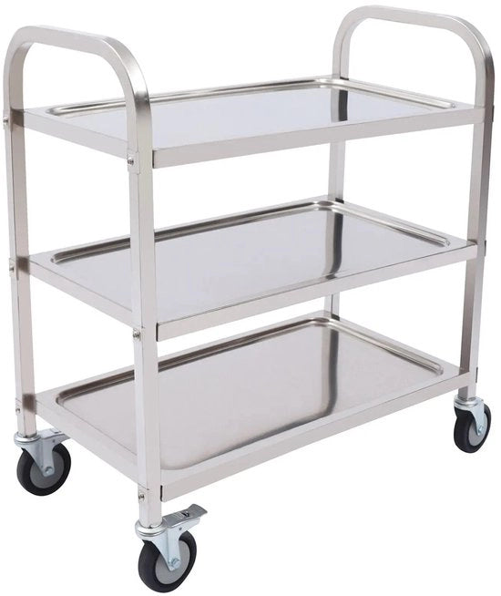 Carrello da Servire su Ruote - 3 Livelli - In Acciaio Inossidabile - Capacità di Carico 20kg - Dimensioni 85x45x90cm