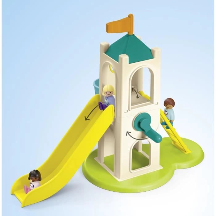 PLAYMOBIL Junior 71703 Parco giochi con scivolo gigante Include cinque personaggi, scivolo e accessori - Da 1 anno in su
