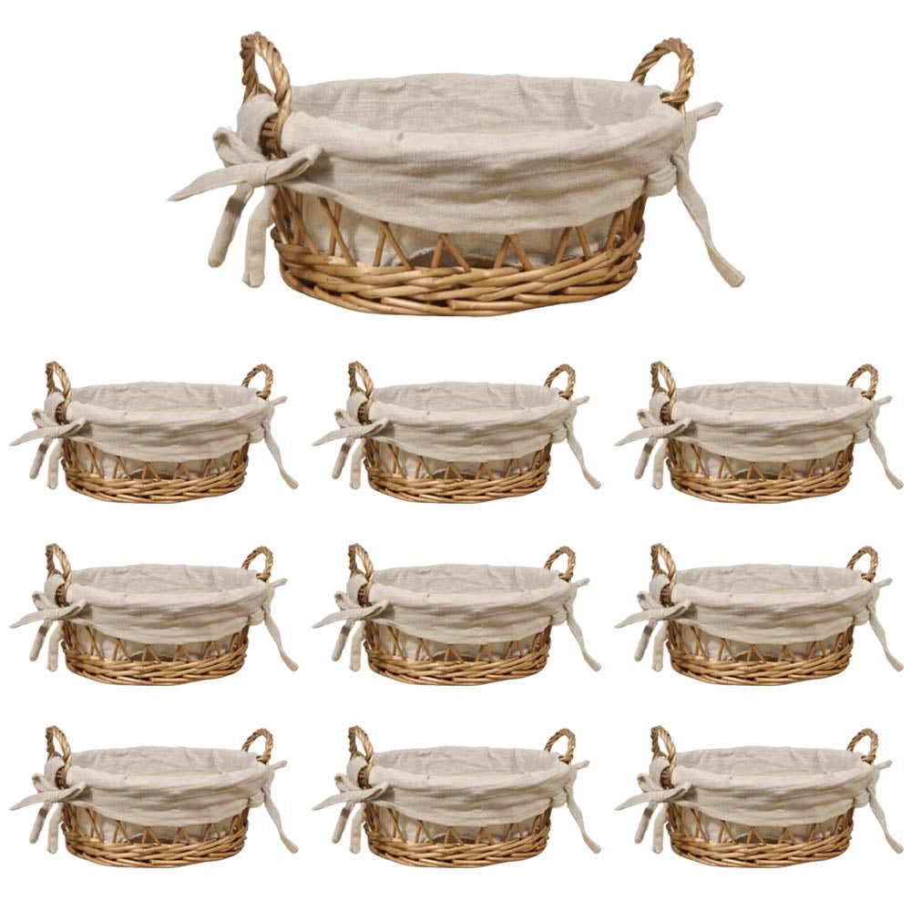 Ceste cestini portapane tondo x10 vimini con manici intrecciati cm19,5x15,5xh 12