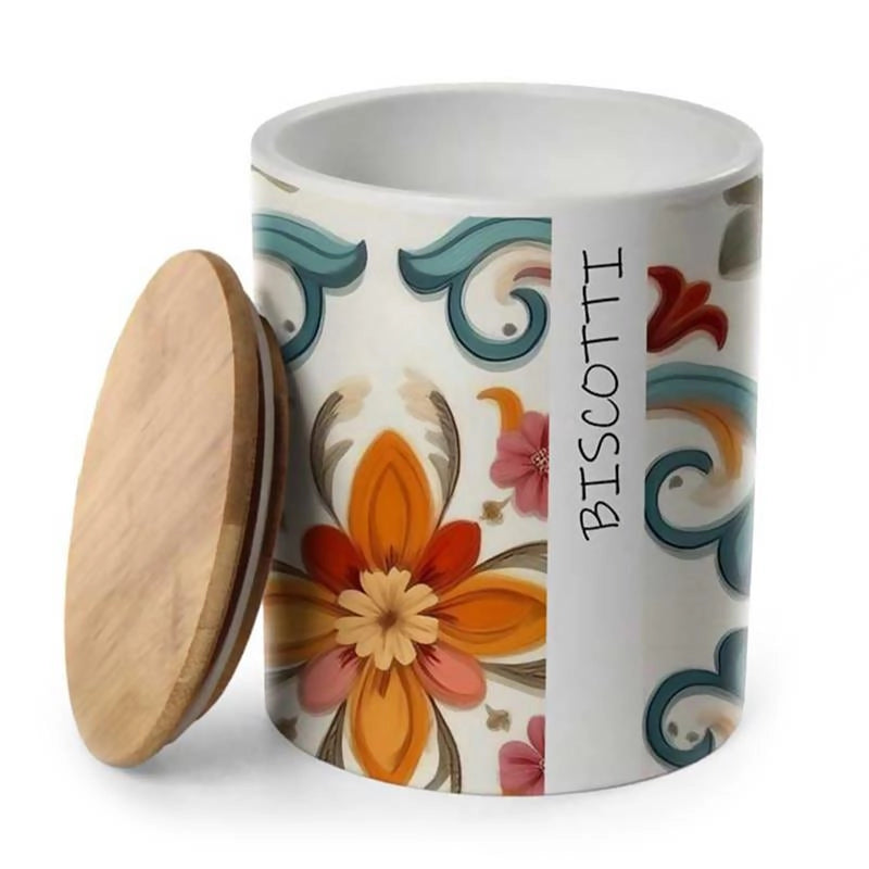 BISCOTTIERA TONDA "ROMANTIC" CON TAPPO IN LEGNO 13 X 17 CM