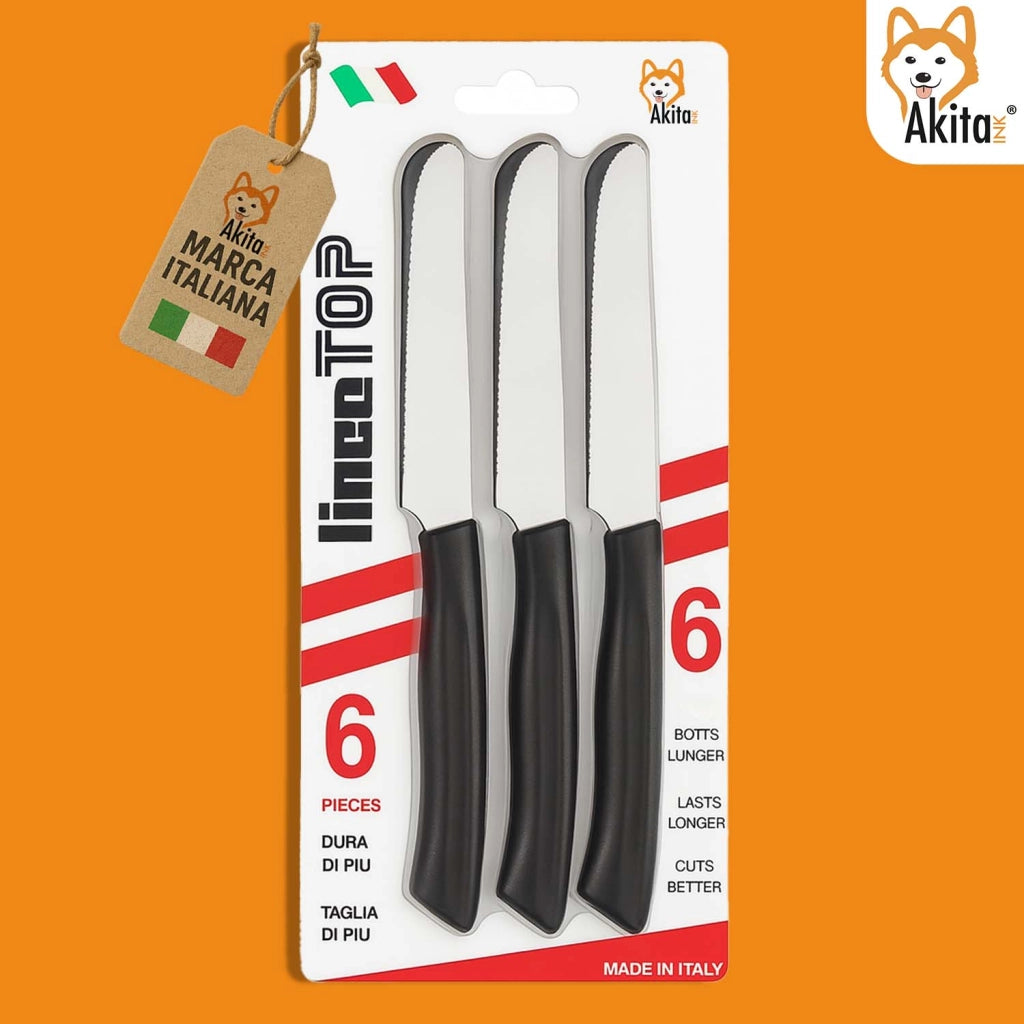 Akitaink Set 6 Coltelli da Tavola Lama Dentata Linea TOP