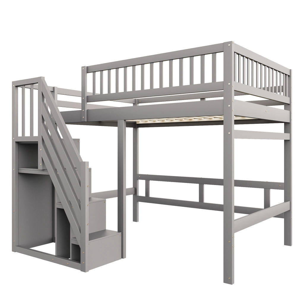Letto a castello in legno grigio con scala contenitore altezza parapetto 140x200 cm