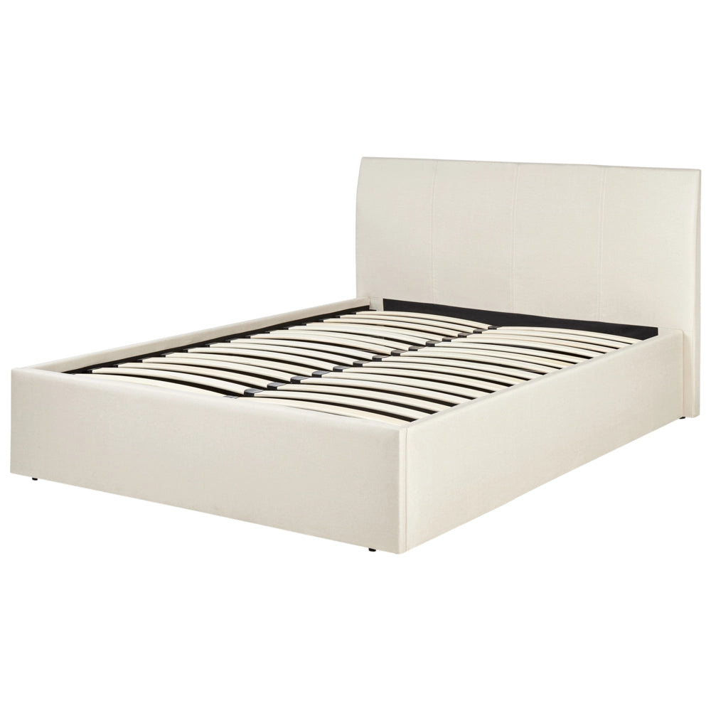 Letto matrimoniale Imbottito in Tessuto beige chiaro con testiera e contenitore 120 x 200 cm stile elegante