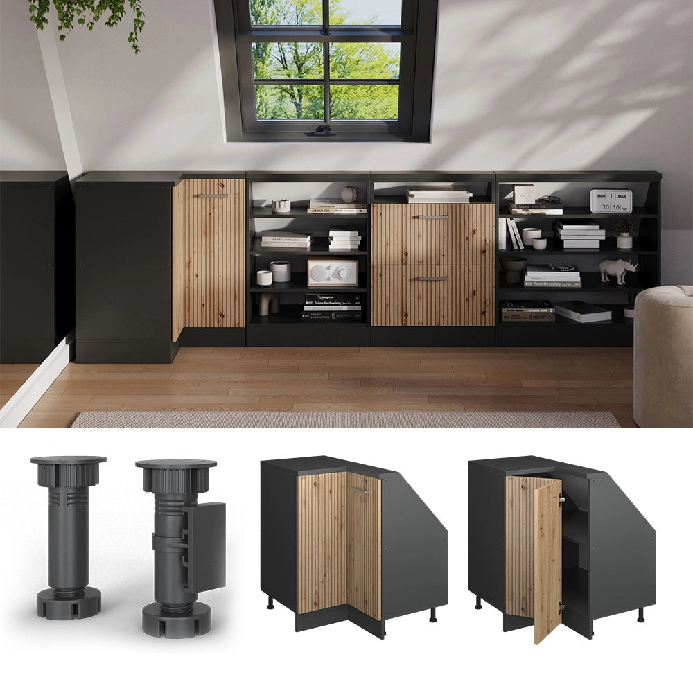 Mobile sottotetto Mobile angolare Rion Rovere artigianale/Antracite 75.6 x 83.8 cm con 1 porta Vicco