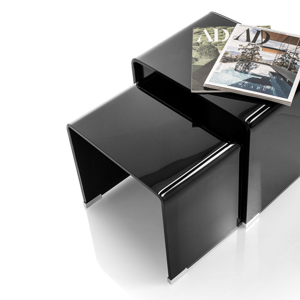 Set 2 Tavolini 41x30x37 cm in Vetro Nero