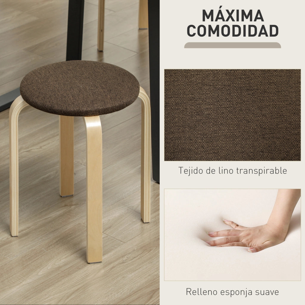 Set di 4 sgabelli rotondi impilabili ¨C zephmum ¨C imbottiti, legno, marrone