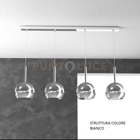 SOSP. BIANCO RETTANGOLARE 4 LUCI VETRI TUTTI PICCOLO CROMO 1155BI-S4 RP-CR