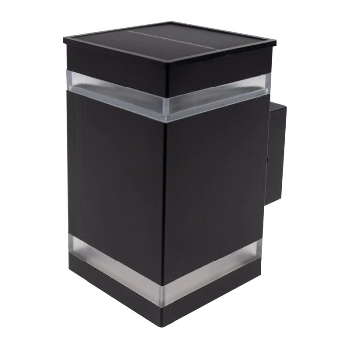 Lampada solare parete quadrata nera LED 1,2W sensore Ecolight