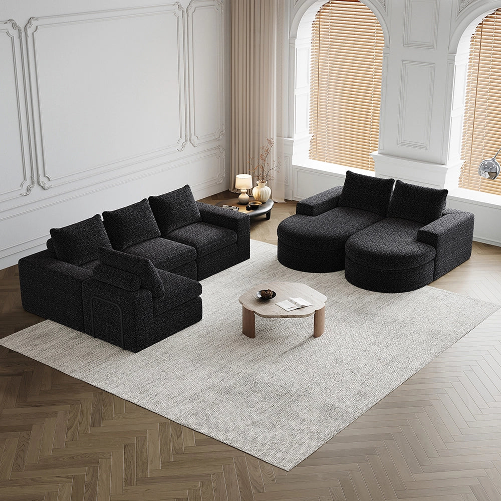 Set 2 pezzi - Xylo - divano chenille modulabile forma L senza piedi