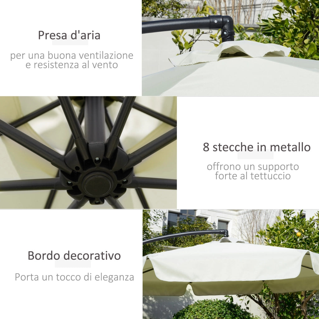 EasyComfort Ombrellone da Giardino a Braccio in Metallo e Poliestere con Apertura a Manovella, Ø2.7x2.7 m, Beige