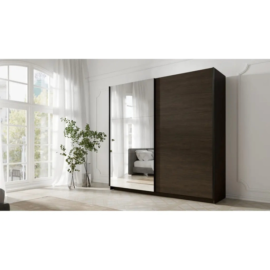 Armadio ARSALA 200 cm noce con specchio e porte scorrevoli design