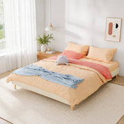 DESMIU Letto matrimoniale 160 × 200 cm senza materasso, in tessuto e metallo, beige, con design geometrico