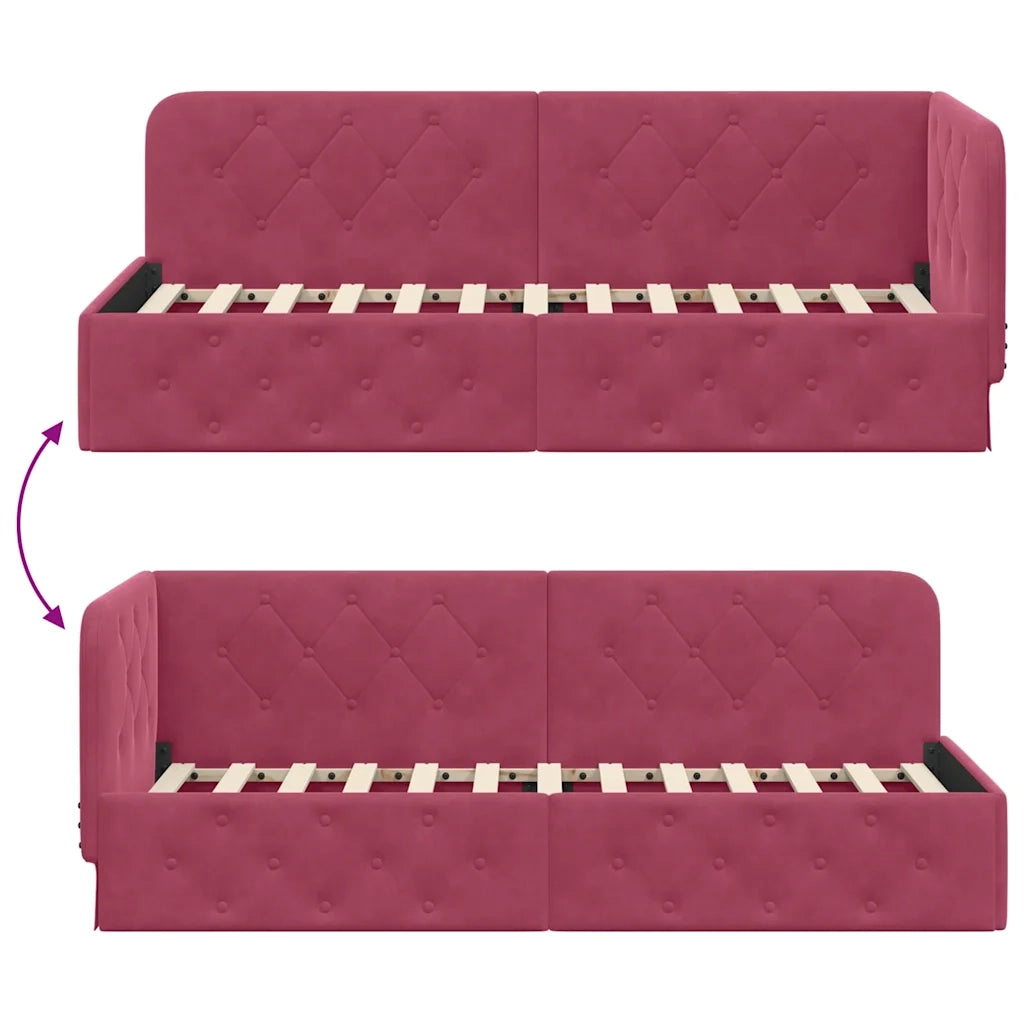 Cornice del letto ad angolo Rosso Vino 80 x 200 cm Velluto