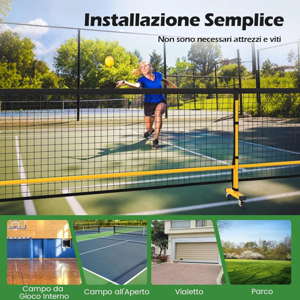 Rete Pickleball Portatile da 6,7 m con Ruote, Rete per Tennis con Telaio in Metello e Borsa da Trasporto, per Badminton ed Allenamento Multifunzionale Resistente da Interno ed Esterno