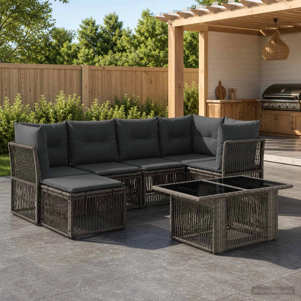 Set Divano da Giardino 7 pz Grigio polyrattan 3436502