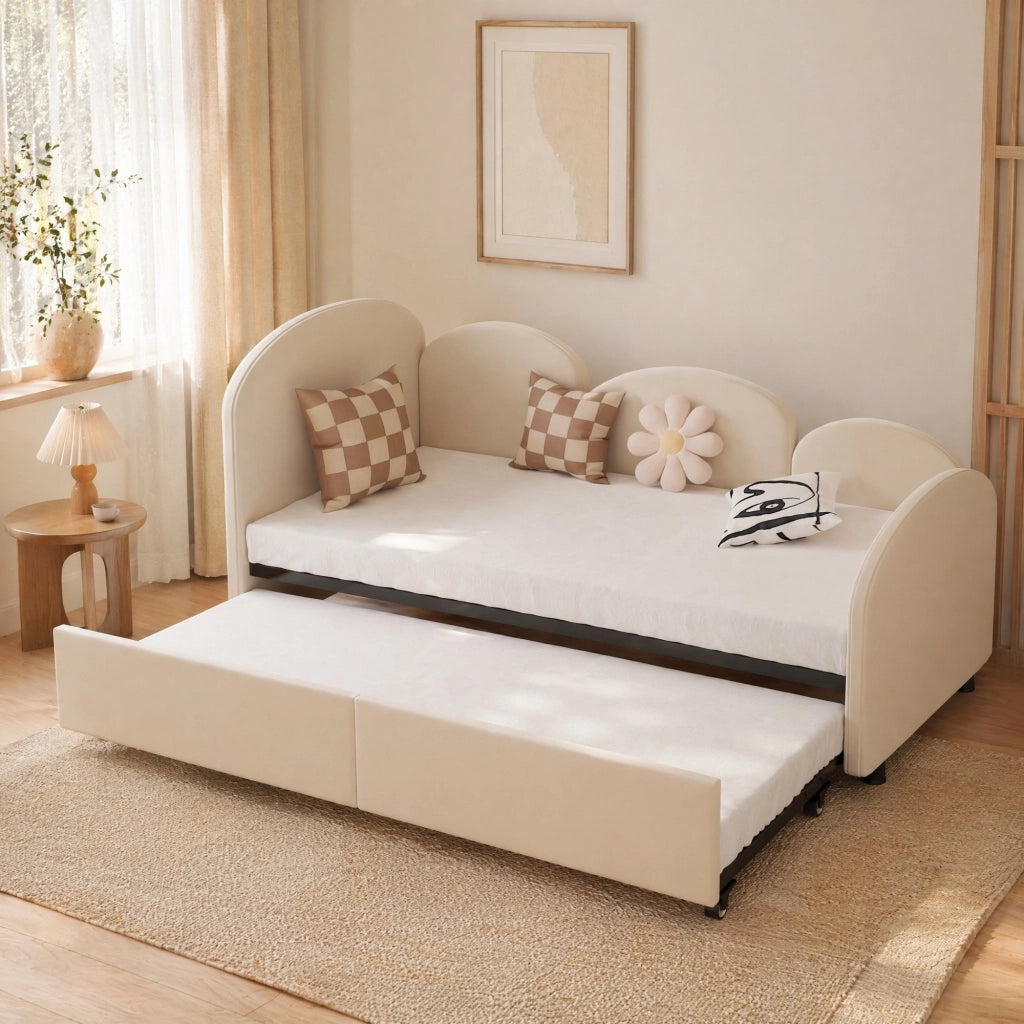 LETTO a forma di fiore 90x200 cm in velluto beige