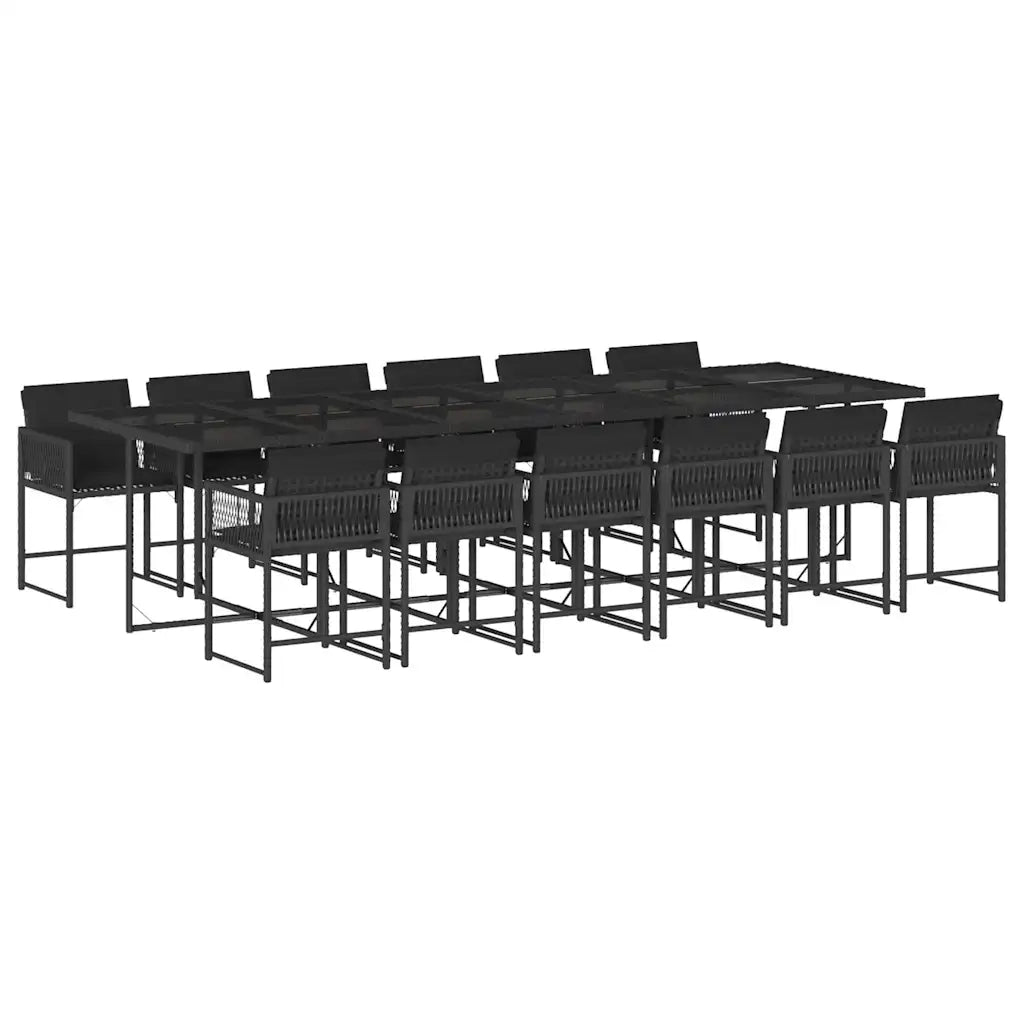 Set da Pranzo da Giardino 13pz con Cuscini Nero in Polyrattan 3211483