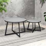 SET 2 TAVOLINI PER ESTERNI CON PIANO IN VETRO TEMPERATO Ø 70X45 CM E Ø 50X35 CM GRIGIO