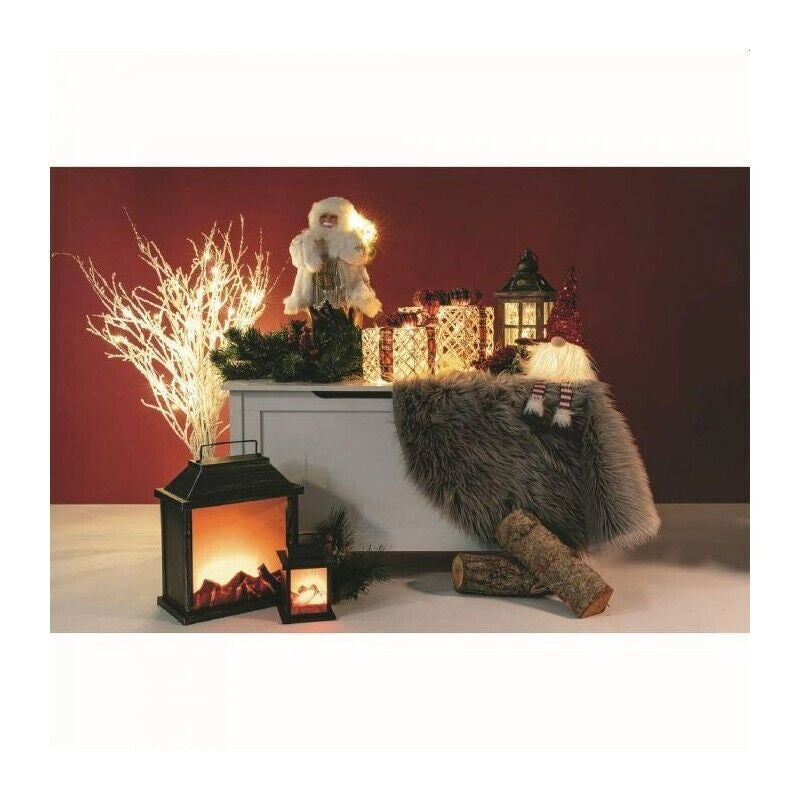 BABBO NATALE A PUPAZZO COLORE ORO BIANCO CON SACCO E 9 LED H 46 CM