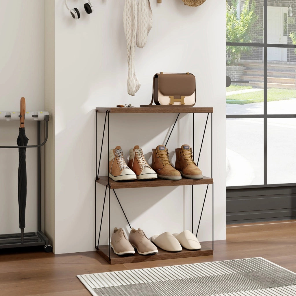 Scaffale multiuso a 3 ripiani con struttura in metallo-Libreria autoportante con stile industriale Noce 61x29,5x82cm