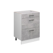 Mobiletto base per cucina R-Line Calcestruzzo/Bianco 60 cm con cassetti, senza piano di lavoro Vicco
