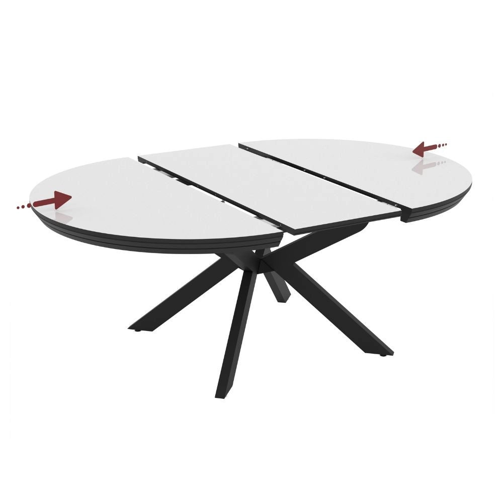 Tavolo allungabile Meli con piano bianco lucido con gambe nere