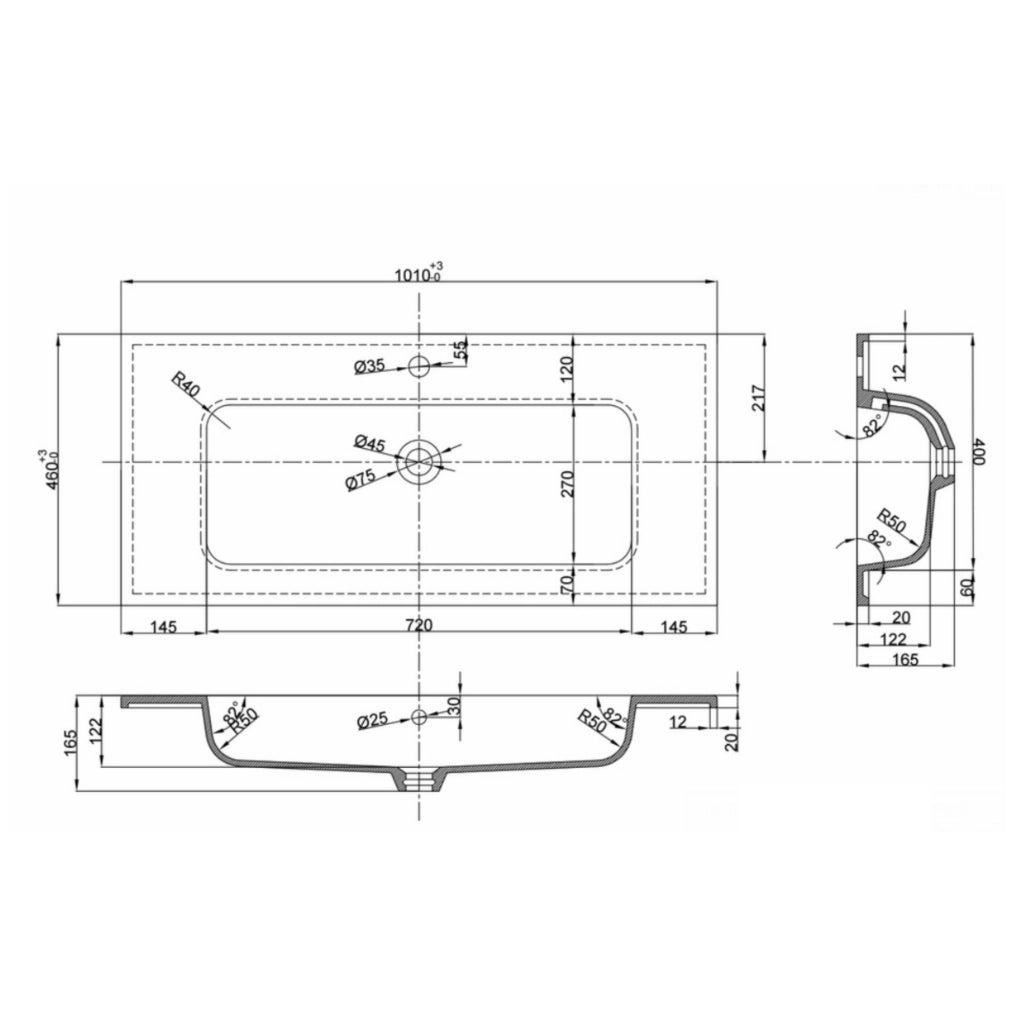 Lavabo ad incasso mineral marmo colore grigio cenere mobile composizione bagno *** misure 101x46 cm, confezione 1