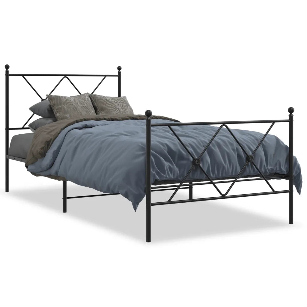 Giroletto con Testiera e Pediera-Struttura Letto Metallo Nero 90x200 cm 343557