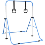 Sbarra Ginnastica Artistica per Bambini 148x105x88-128 cm ad Altezza Regolabile con 2 Anelli in Acciaio Blu