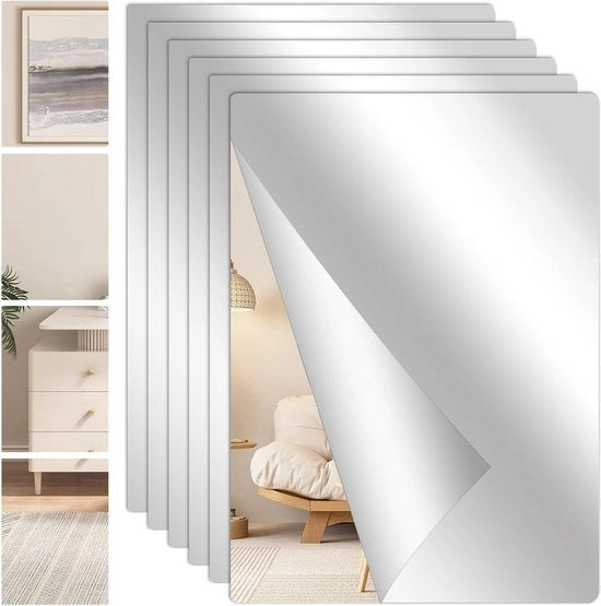 Foglio riflettente autoadesivo 30 x 20 cm - 6 pezzi - 2 mm spessore - Pavimento e parete specchio autoadesivo - Autoadesivo - Cucina - Acrilico - Bagno