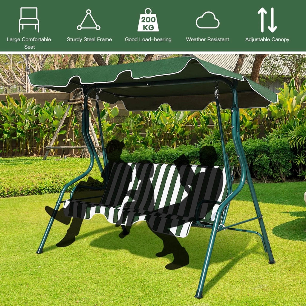 Dondolo da Giardino 3 Posti, Dondolo da Esterno in Metallo con Tetto Parasole Regolabile e Schienale, Dondolo da Balcone, per Patio, Terrazzo, Balcone, 172 x 110 x 154 cm (Verde)